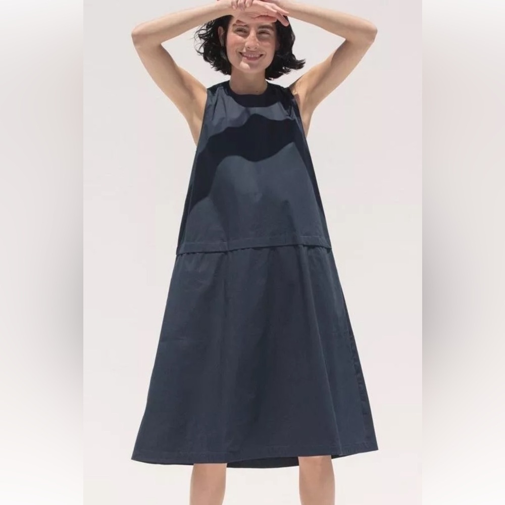 everlane cotton navy blue a line dress sz 4